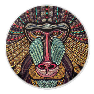 Bouton De Porte En Céramique Art africain de la mosaïque animale de babouin en