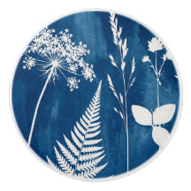 Art botanique de fougère au cyanotype bleu indigo
