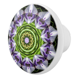 Bouton De Porte En Céramique Art de kaléidoscope de mandala floral pourpre