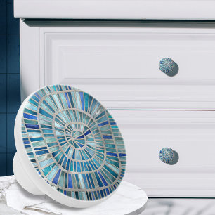 Bouton De Porte En Céramique Art de la mosaïque spirale - Aquamarine