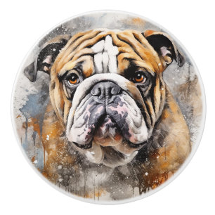 Bouton De Porte En Céramique Art de l'aquarelle Bulldog anglais