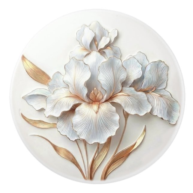 Bouton De Porte En Céramique  Art Deco Blue Rose Gold Stylized Lilies (Devant)