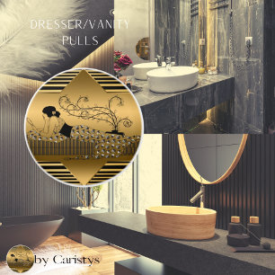 Bouton De Porte En Céramique Art Déco Bronze Black Lady Relaxant