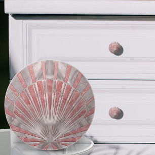 Bouton De Porte En Céramique Art Déco coquillage -Quartz rose et Perle