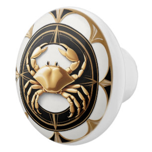 Bouton De Porte En Céramique Art Déco Crabe Noir Blanc Or Nautique