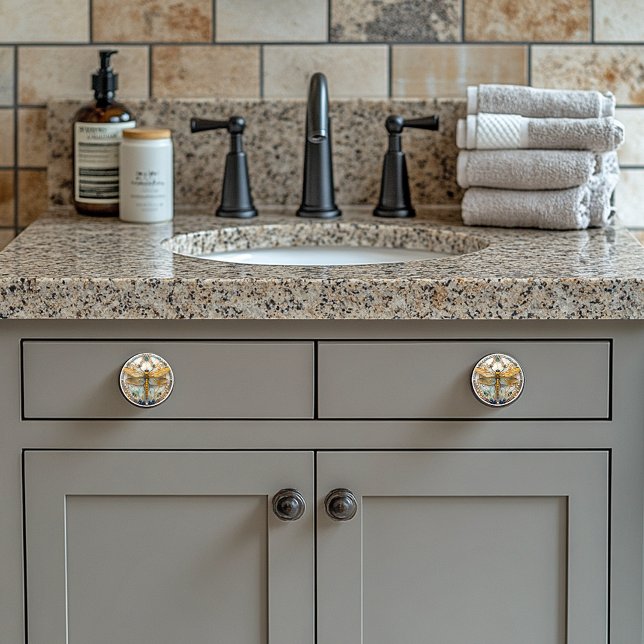 Bouton De Porte En Céramique Art Déco Elegant Dragonfly Gold Turquoise Pearls (Créateur téléchargé)