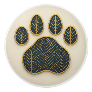 Bouton De Porte En Céramique Art Déco Gold & Blue "Métalwork" Paw Ceramic Knob