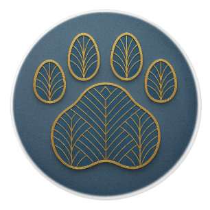 Bouton De Porte En Céramique Art Déco Gold & Green "Métalwork" Paw Ceramic Knob