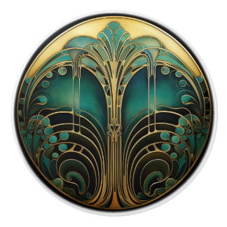 Bouton De Porte En Céramique Art Déco Nouveau Elégant Turquoise Or Noir