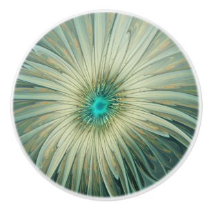 Bouton De Porte En Céramique Art floral fractal fantaisiste vert sauge abstrait