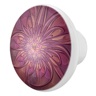 Bouton De Porte En Céramique Art floral fractal moderne abstrait couleurs de ba