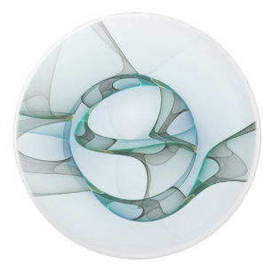 Bouton De Porte En Céramique Art fractal abstrait moderne bleu turquoise gris