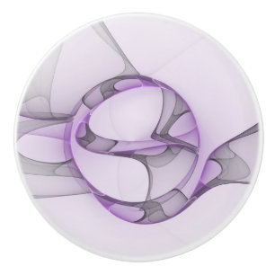 Bouton De Porte En Céramique Art fractal abstrait moderne lavande gris