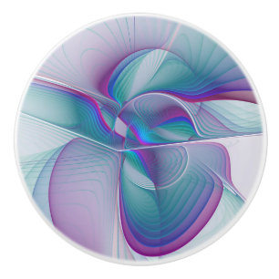 Bouton De Porte En Céramique Art fractal abstrait moderne rose bleu turquoise