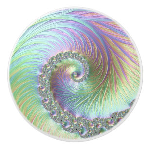 Bouton De Porte En Céramique Art fractal en spirale arc-en-ciel pastel tripant