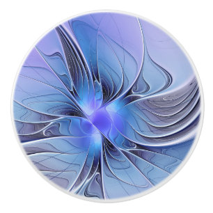 Bouton De Porte En Céramique Art fractal moderne abstrait bleu lavande
