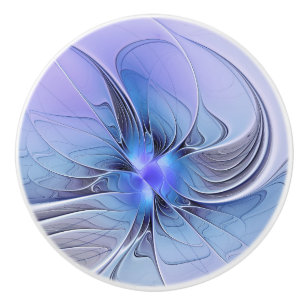 Bouton De Porte En Céramique Art fractal moderne abstrait bleu lavande