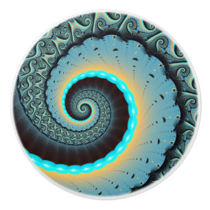 Bouton De Porte En Céramique Art fractal spirale abstrait bleu turquoise orange