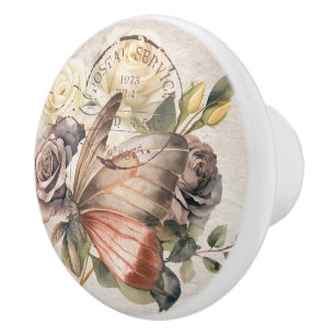 Bouton De Porte En Céramique Art français papillon floral aquarelle décoratif