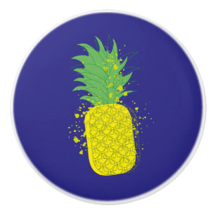 Bouton De Porte En Céramique Art graphique moderne de l'ananas jaune vert ensol