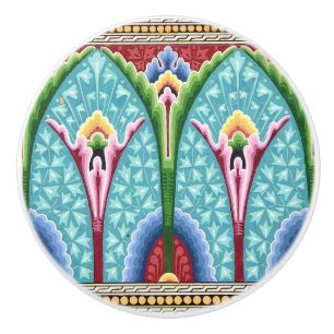 Bouton De Porte En Céramique Art nouveau abstrait coloré motif d'art textile