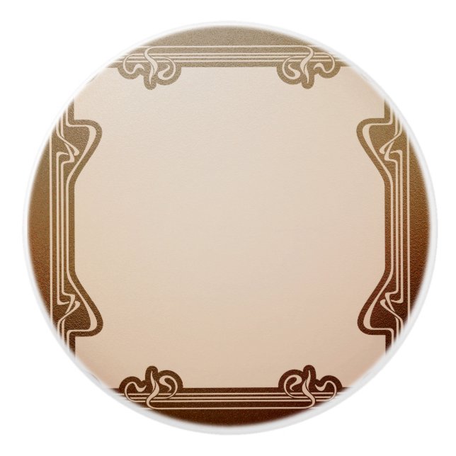 Bouton De Porte En Céramique art nouveau, beige, marron, antique, belle époque, (Devant)