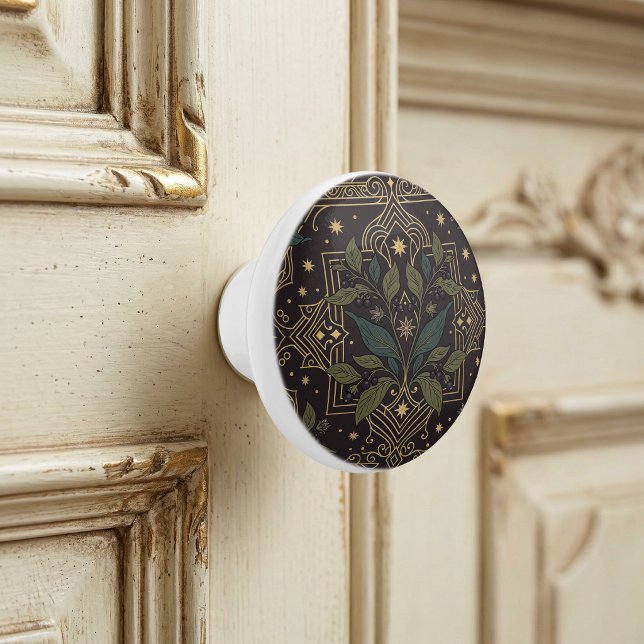 Bouton De Porte En Céramique Art Nouveau Berry Botanical Floral Dark Ceramic  (Créateur téléchargé)