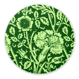 Bouton De Porte En Céramique Art Nouveau Carnation Damask, Forest Green