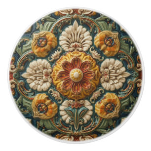 Bouton De Porte En Céramique Art Nouveau Déco Majolique Floral Artisanat Vintag