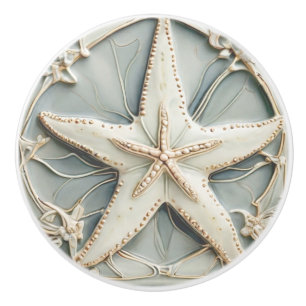 Bouton De Porte En Céramique Art Nouveau Faux Relief Monnaie Starfish Sea Star