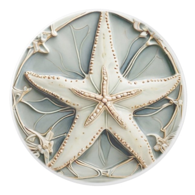 Bouton De Porte En Céramique Art Nouveau Faux Relief Monnaie Starfish Sea Star (Devant)