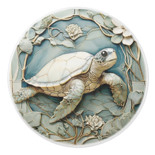 Bouton De Porte En Céramique Art Nouveau Faux Relief Océan Tortue droite