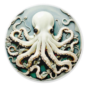 Bouton De Porte En Céramique Art Nouveau Faux Relief Octopus - Ocean Sea Life