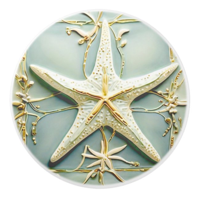 Bouton De Porte En Céramique Art Nouveau Faux Relief Starfish Sea Star Beach (Devant)