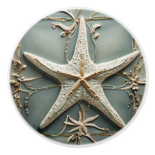 Bouton De Porte En Céramique Art Nouveau Faux Relief Starfish Sea Star Marine
