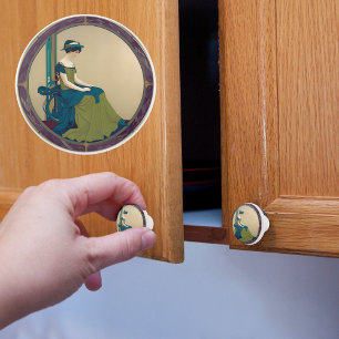 Bouton De Porte En Céramique Art Nouveau Lady Waiting Ceramic Knob