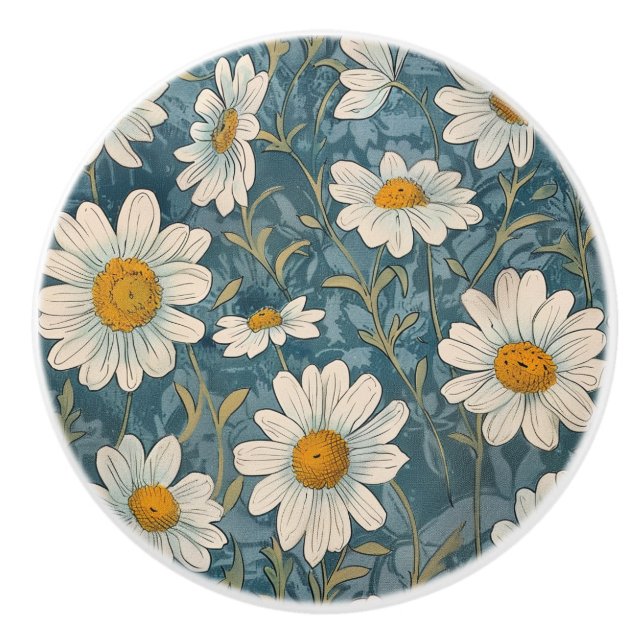 Bouton De Porte En Céramique Art nouveau Shasta Daisy (Devant)