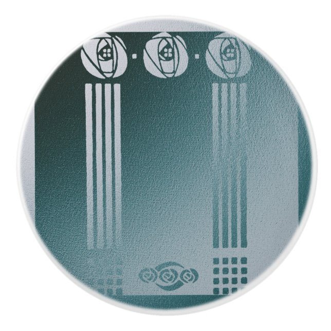 Bouton De Porte En Céramique Art nouveau turquoise, Ronnie C Mackintosh, design (Devant)