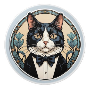 Bouton De Porte En Céramique Art Nouveau Tuxedo