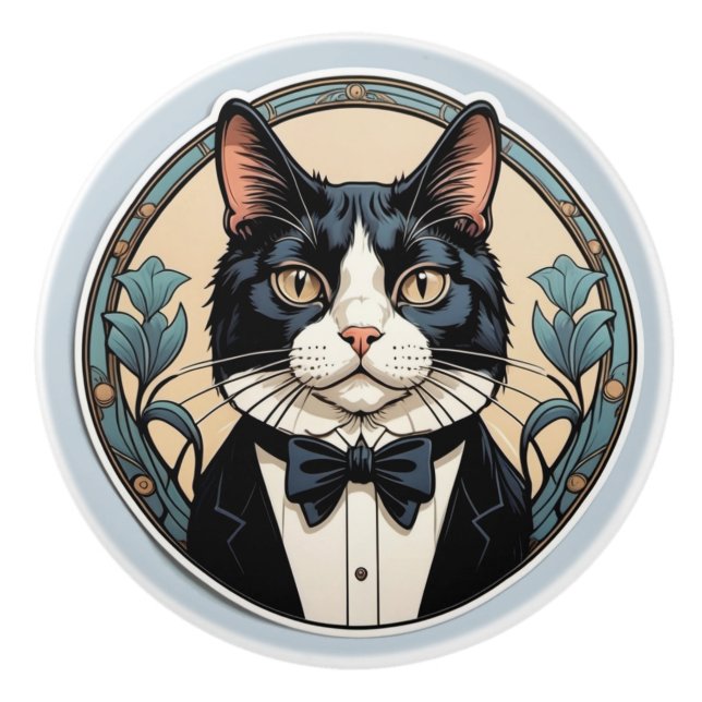 Bouton De Porte En Céramique Art Nouveau Tuxedo (Devant)