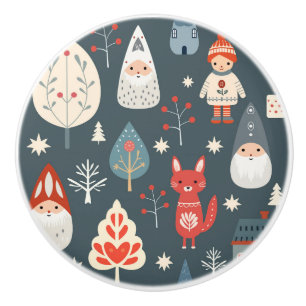 Bouton De Porte En Céramique Art populaire scandinave avec génomes de Noël