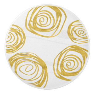Bouton De Porte En Céramique Art Roses Faux Feuille D'or Tourbillon Floral Elég