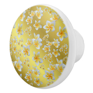 Bouton De Porte En Céramique asiatique, jaune, blanc, fleur, brillant, or, flor