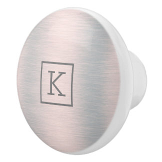 Bouton De Porte En Céramique Aspect métal gris argent brossé