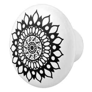 Bouton De Porte En Céramique Assez Élégant Mandala Flower Blossom Floral Roun