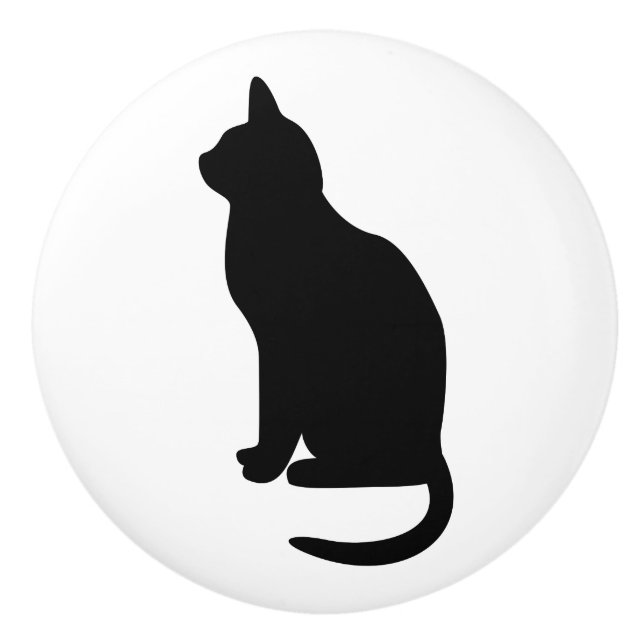 Bouton De Porte En Céramique Assis Chat noir face à gauche (Devant)