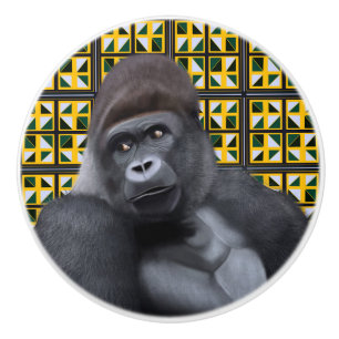 Bouton De Porte En Céramique Assis Gorilla Jaune Vert Faune géométrique