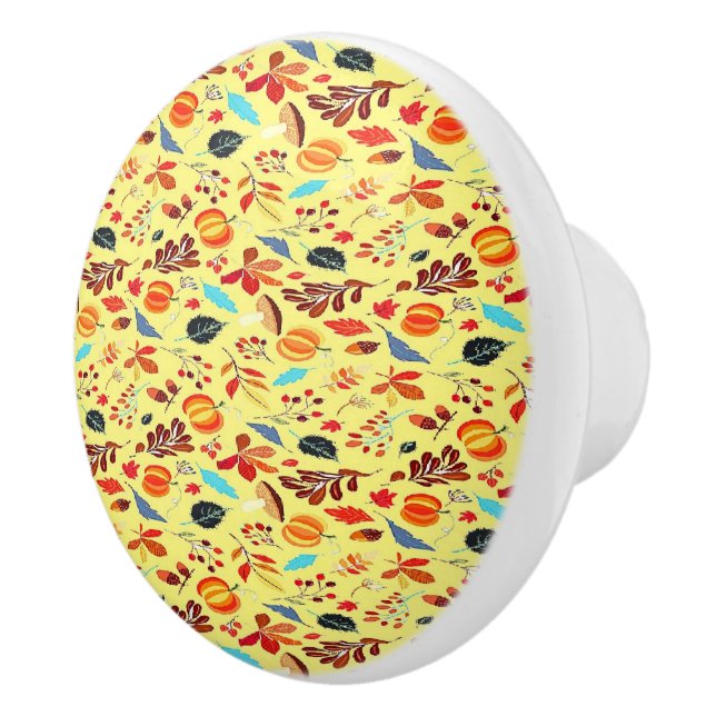 Bouton De Porte En Céramique Automne motif sur jaune (Droite)