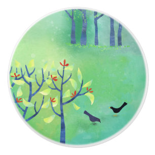 Bouton De Porte En Céramique Avril Moderne Paysage Vert Peinture Nature