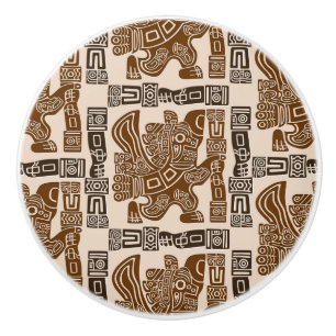 Bouton De Porte En Céramique Aztec Eagle Guerrier Tribal Art antique